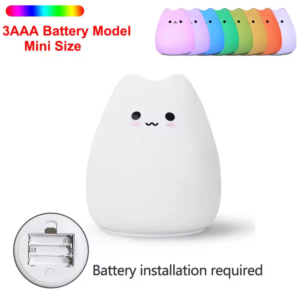 Cute Cat Night Light for Babies – Soft Silicone LED Nursery Lamp